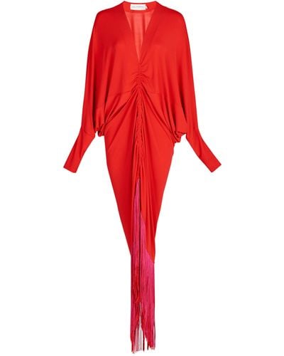 Silvia Tcherassi Rosalyn Fringe-detailed Draped Maxi Dress - Red