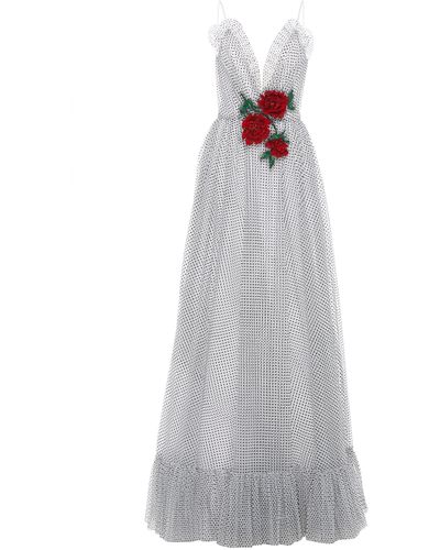 Rodarte Sequinned Rose Appliquéd Polka Dot Mesh Gown - White