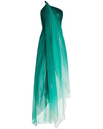 Oscar de la Renta Degradé Silk-chiffon Asymmetric Gown - Green