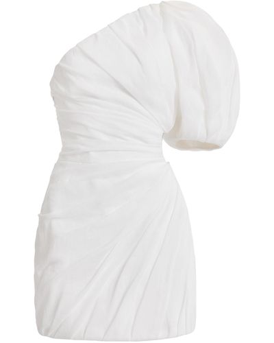 Chloé Gathered Asymmetric Ramie Mini Dress - White