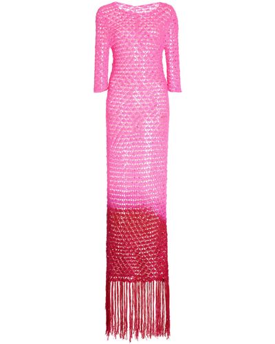 Alejandra Alonso Rojas Fringed Crochet-silk Maxi Dress - Pink