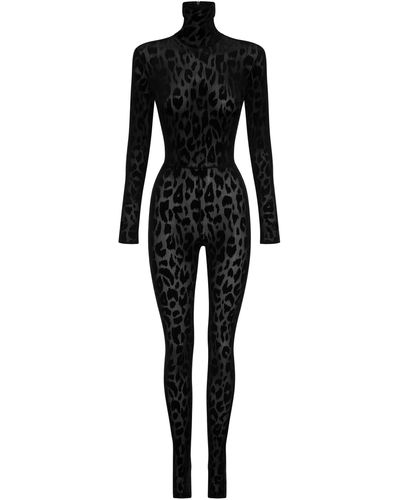Alex Perry Declan Leopard Jersey Jumpsuit - Black