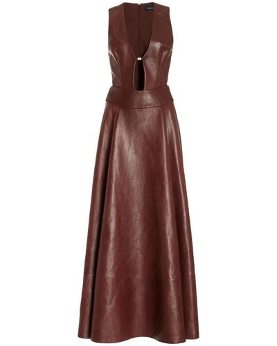 Brandon Maxwell Haylee Cutout Leather Maxi Dress - Brown