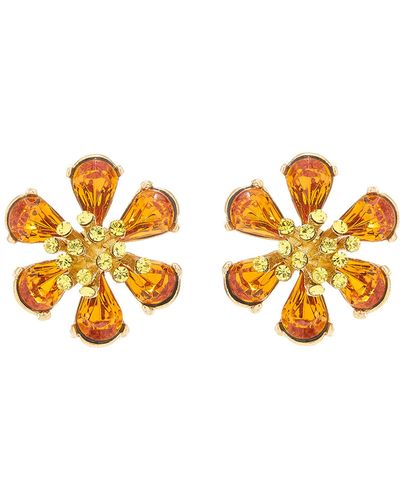 Oscar de la Renta Crystal Flower Button Earrings - Orange