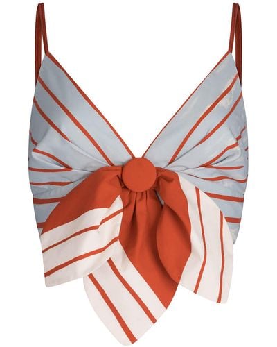 Silvia Tcherassi Flor Tie-detailed Cotton Crop Top - Red