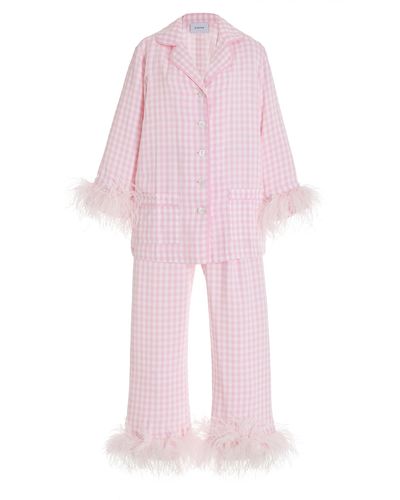 Sleeper Party Feather-trimmed Gingham Pajama Set - Pink