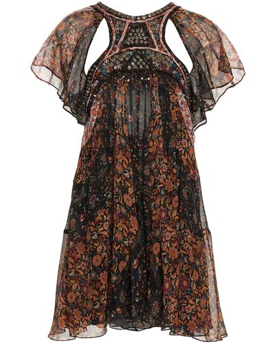 Isabel Marant Odile Embellished Silk Mini Dress - Brown