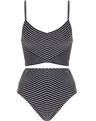 Moré Noir Chloe Striped High-waist Bikini Set - Black