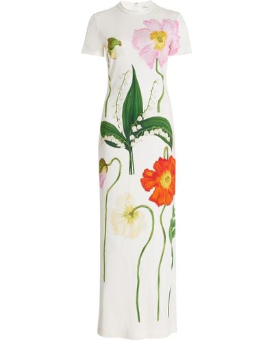Oscar de la Renta Floral-printed Jersey Maxi Dress - White