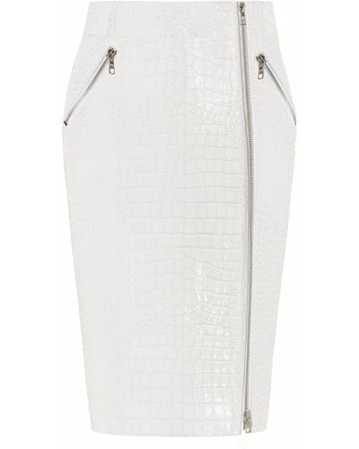 LAQUAN SMITH Croc-embossed Leather Midi Skirt - White