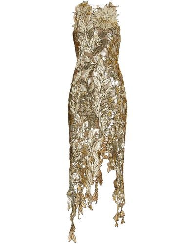 Oscar de la Renta Floral-sequined Tulle Midi Dress - Metallic