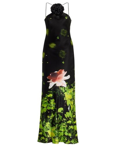 Rodarte Floral-appliquéd Silk Maxi Dress - Green