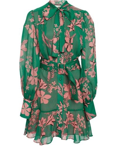 Alexis Tisdale Tie-detailed Floral-print Chiffon Mini Dress - Green