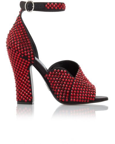 Prada Crystal-embellished Satin Sandals - Red