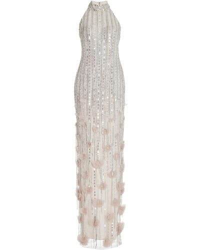Pamella Roland Crystal-embellished Tulle Halter Gown - White