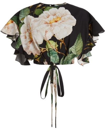 Giambattista Valli Floral-printed Cotton Poplin Crop Top - Black