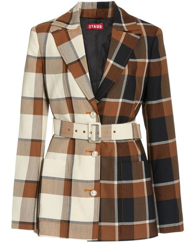 STAUD Pepper Mixed Plaid Belted Blazer - Multicolor