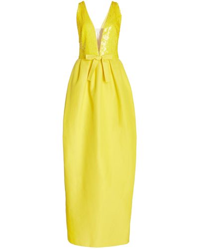 Monique Lhuillier Sequined Silk-cotton Maxi Dress - Yellow