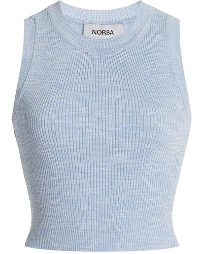 Norba Ribbed-knit Cotton-blend Crop Top - Blue