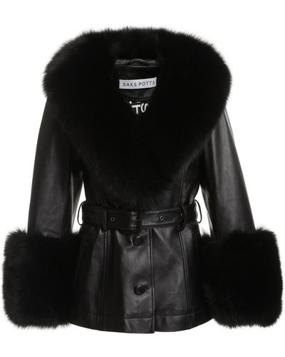 Saks Potts Shorty Fur-trimmed Belted Leather Jacket - Black