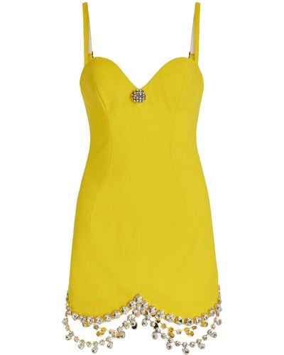 Area Draped Crystal Stretch-wool Mini Dress - Yellow