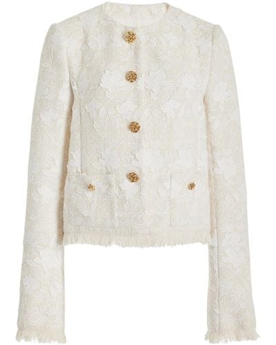 Oscar de la Renta Gardenia-embroidered Tweed Jacket - White