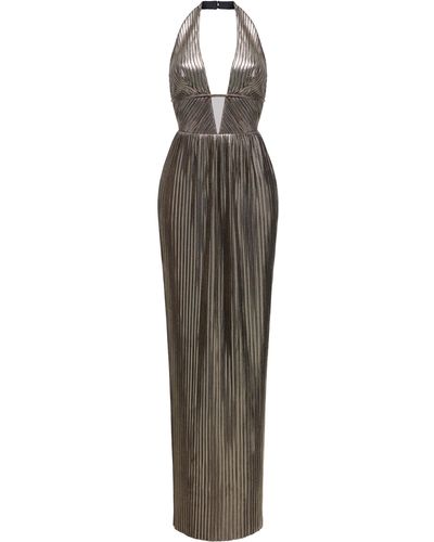 Rasario Plunge Pleated Maxi Dress - Metallic