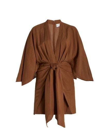 Significant Other Lola Linen-blend Mini Wrap Dress - Brown