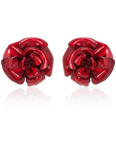 Oscar de la Renta Gardenia Plexy Earrings - Red
