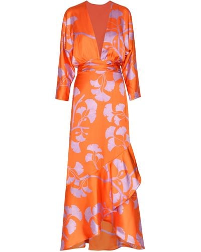 ANDRES OTALORA Heliconia Printed Twill Maxi Dress - Orange