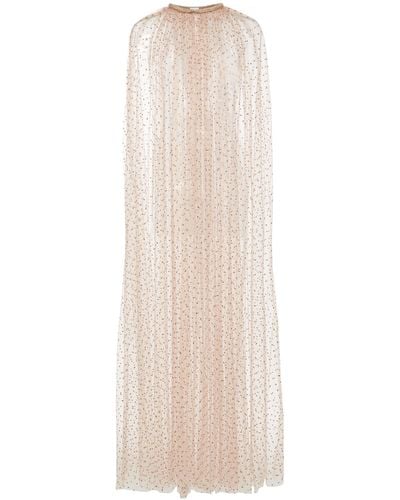 Monique Lhuillier Sheer Tulle Embroidered Cape - Metallic