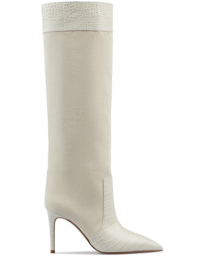 Paris Texas Stiletto Leather-trimmed Canvas Knee Boots - White