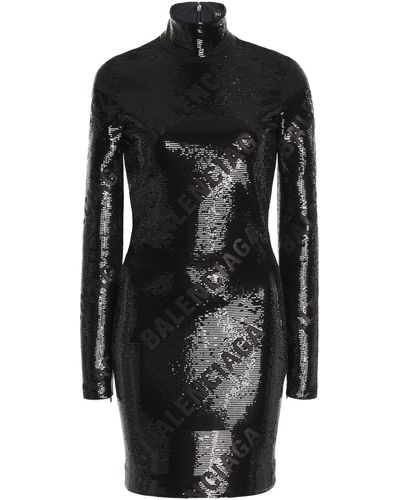 Balenciaga Turtleneck Sequin Mini Dress - Black