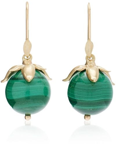 Annette Ferdinandsen 14k Gold Malachite Earrings - Green