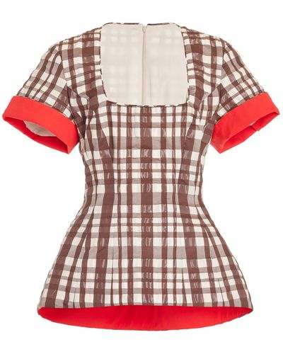 Rosie Assoulin Hourglass Checked Peplum Top - Red