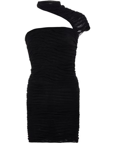 Isabel Marant Ezilia Ruched Asymmetric Silk-blend Mini Dress - Black