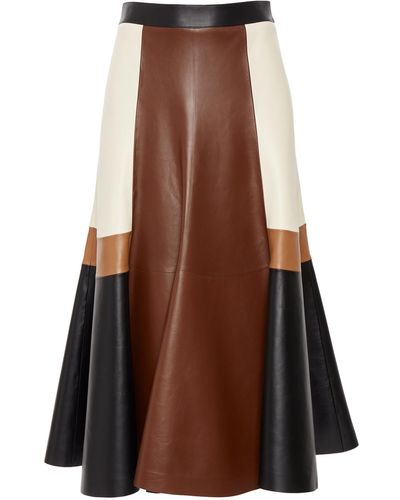 Chloé Patchwork Leather Midi Skirt - Brown