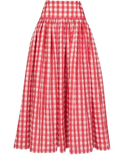 Alaïa Full Gingham Maxi Skirt - Red