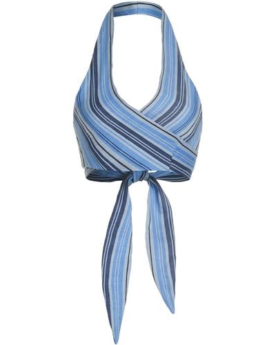 Lisa Marie Fernandez Farrah Cropped Linen-blend Halter Top - Blue