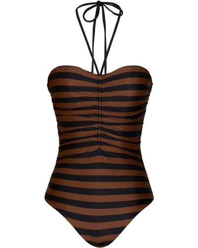 Johanna Ortiz Ucayali Striped Halter One-piece Swimsuit - Brown