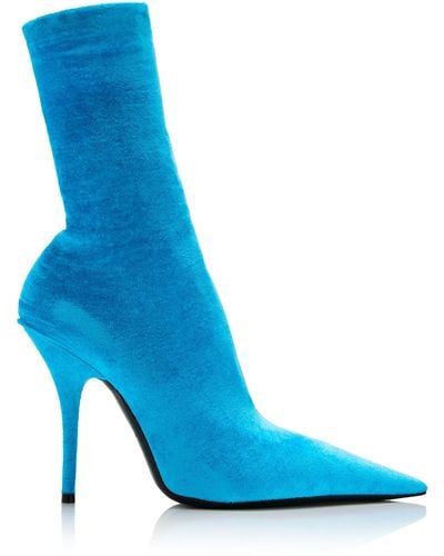 Balenciaga Knife Velvet Jersey Ankle Boots - Blue