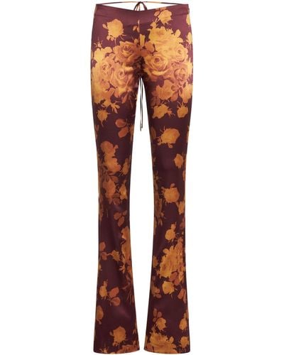 Alessandra Rich Low-rise Rose-printed Silk-satin Pants - Red