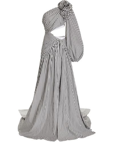 Carolina Herrera Rosette Cutout Striped Cotton Gown - Gray