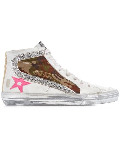 Golden Goose Slide Camo Suede And Leather Sneakers - White