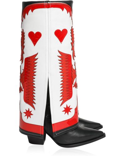 Filles A Papa Texas Leather & Patent Leather Knee-high Western Boots - Red