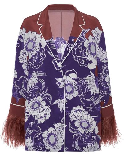 Valentino Street Flowers Silk Pajama Shirt - Multicolor