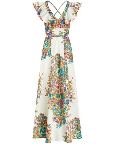 Etro Ruffled Floral-cotton Maxi Dress - White