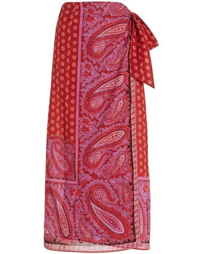 BOTEH Kaleido Cotton-linen Maxi Wrap Skirt - Red