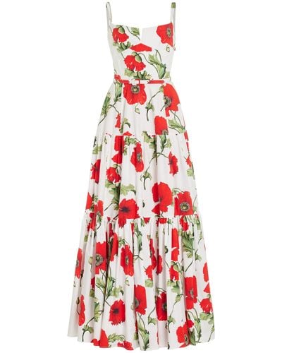 Oscar de la Renta Floral-printed Cotton Poplin Maxi Dress - Red