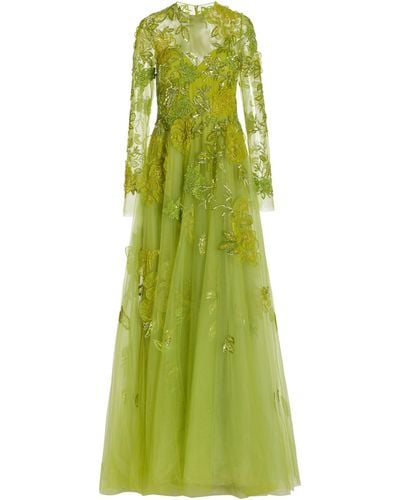 Pamella Roland Sequin-embroidered Tulle Gown - Green